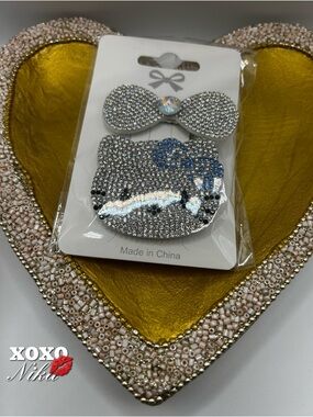Rhinestone Kitty Hair Clips  2pc set - BLUE